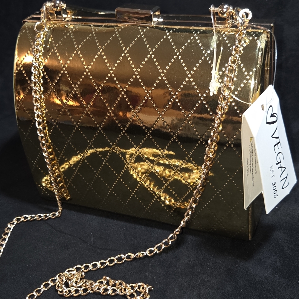 VEGAN EST 2005 MINI PURSE Gold Handle Or Chain Shoulder